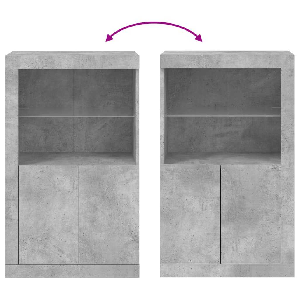 Sideboard with LED lights, concrete, engineered wood