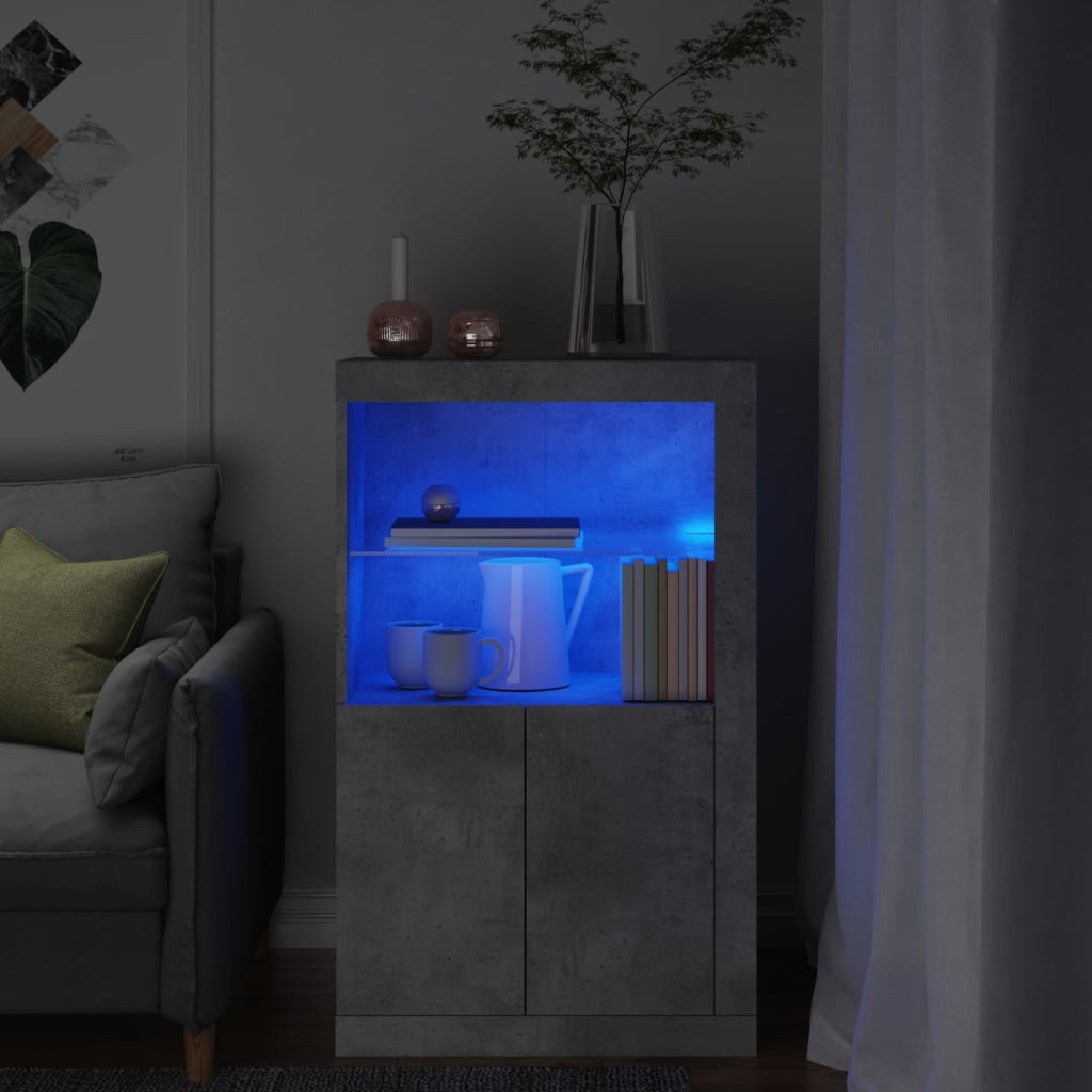 Sideboard with LED lights, concrete, engineered wood