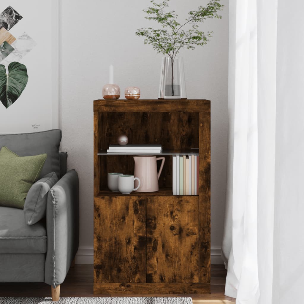 Sideboard with LED lights, smoked oak, wood