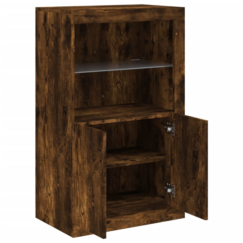 Sideboard with LED lights, smoked oak, wood