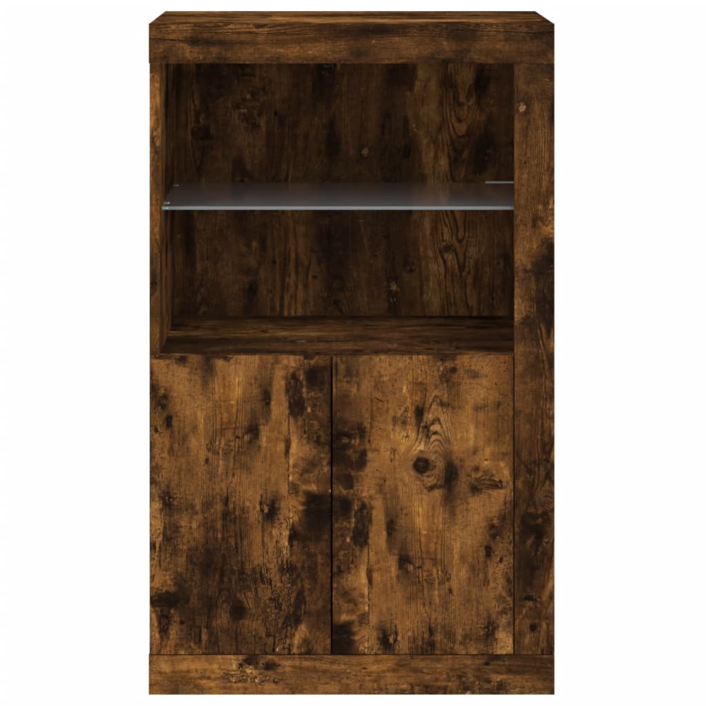 Sideboard with LED lights, smoked oak, wood