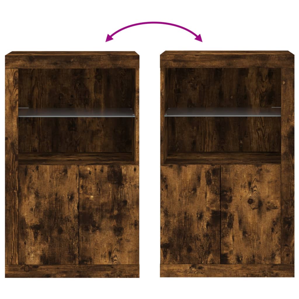 Sideboard with LED lights, smoked oak, wood