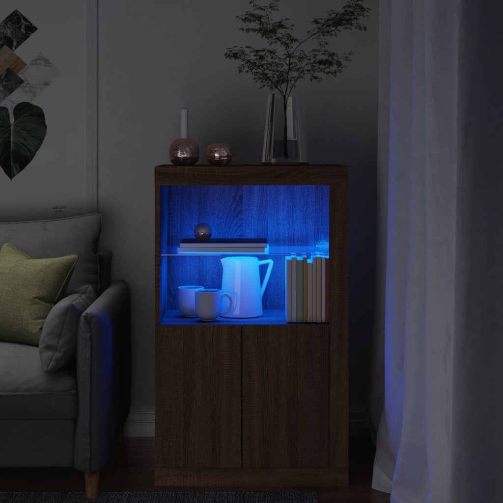 Sānu skapītis ar LED apgaismojumu, brūns ozols, koks