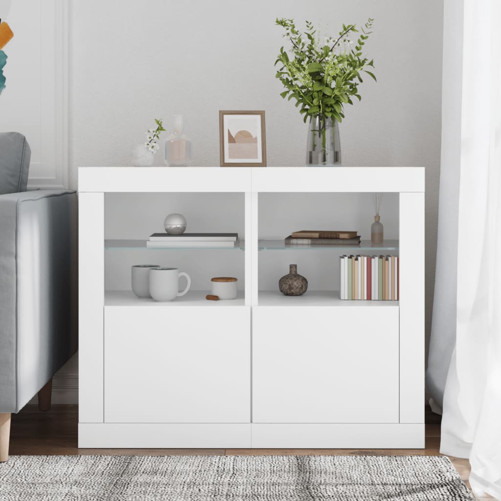 Side Cabinets with LED Lights, 2 pcs., White, Wood