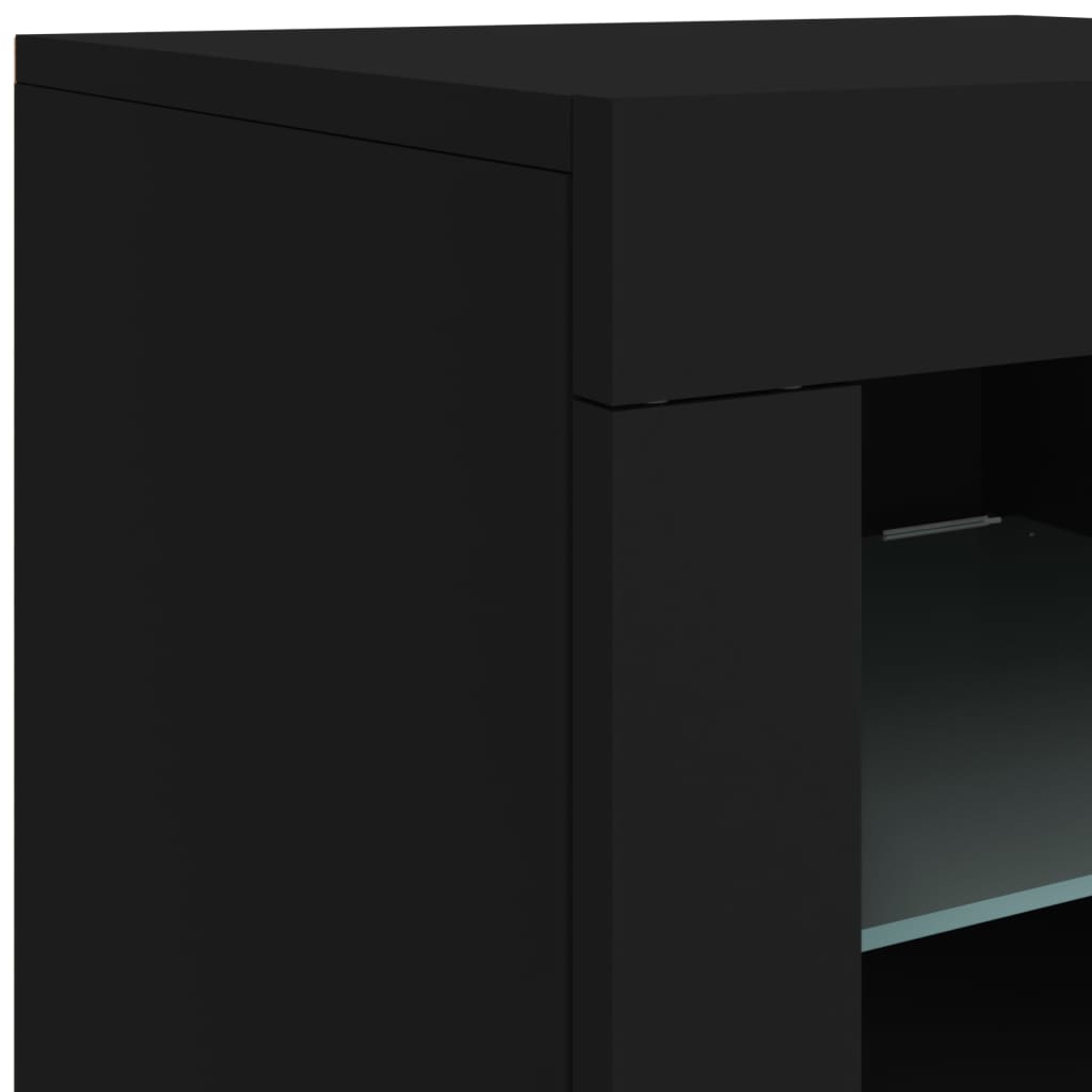 Šoninės spintelės su LED lemputėmis, 2vnt., juodos, mediena