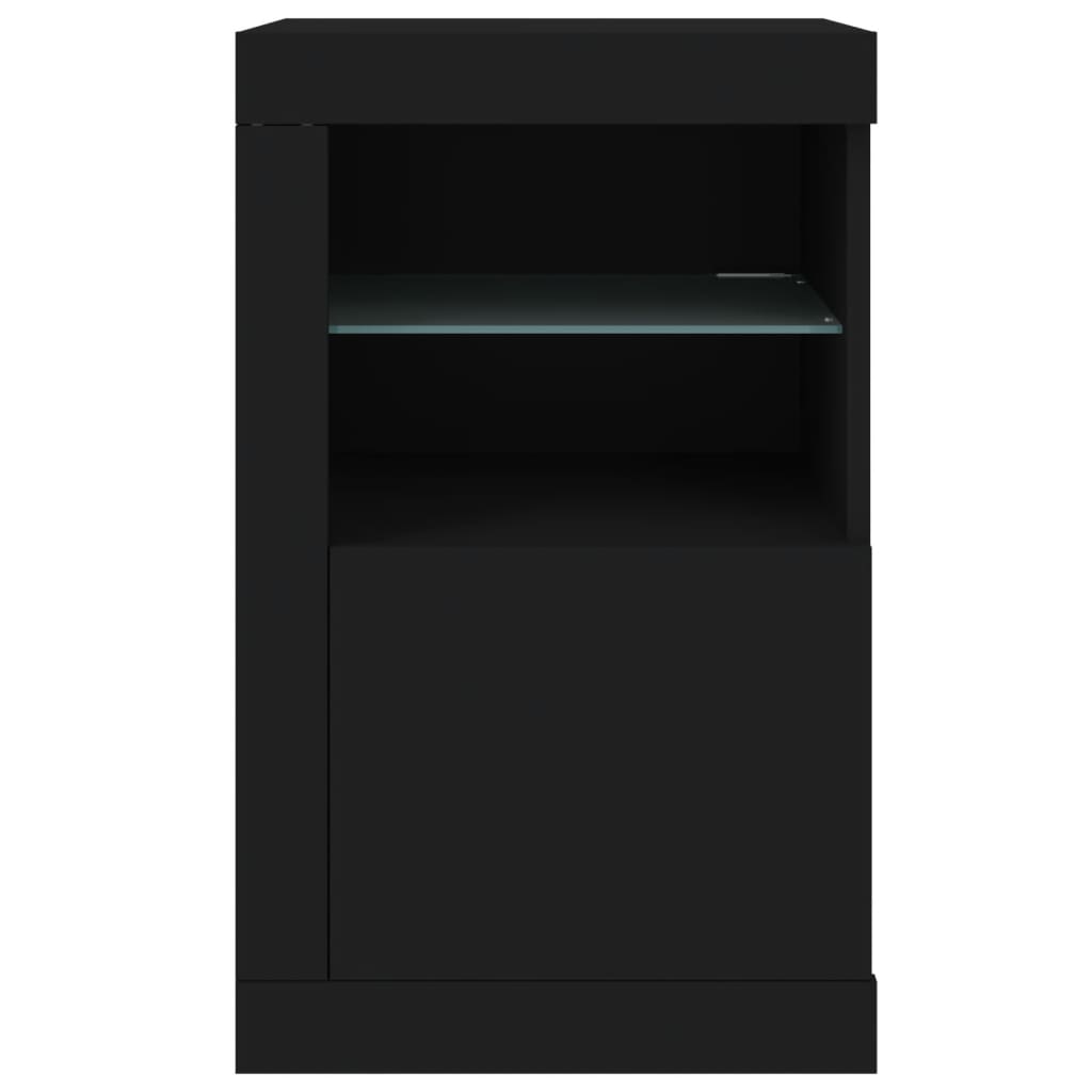 Šoninės spintelės su LED lemputėmis, 2vnt., juodos, mediena