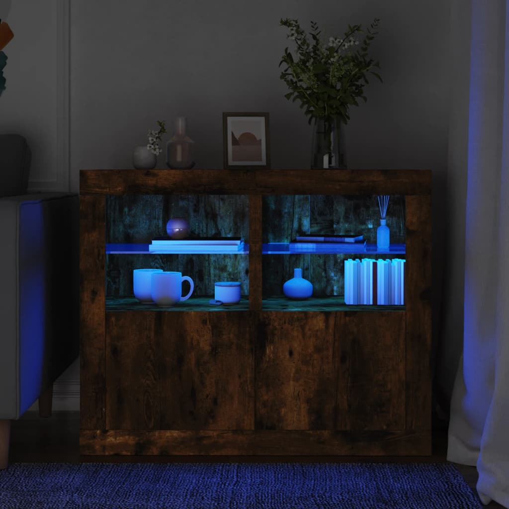 Sānu skapīši ar LED lampām, 2 gab., dūmu ozolkoka
