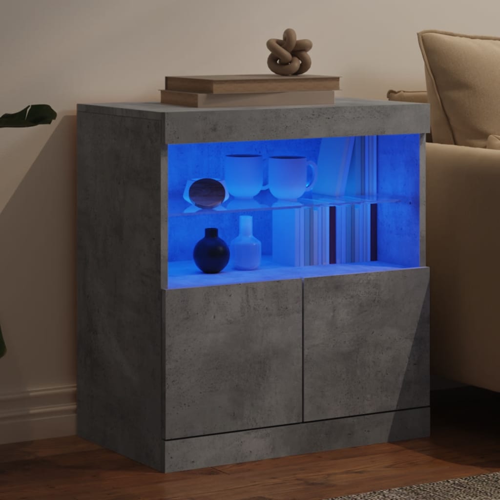 Side cabinet with LED lights, concrete grey, 60x37x67cm