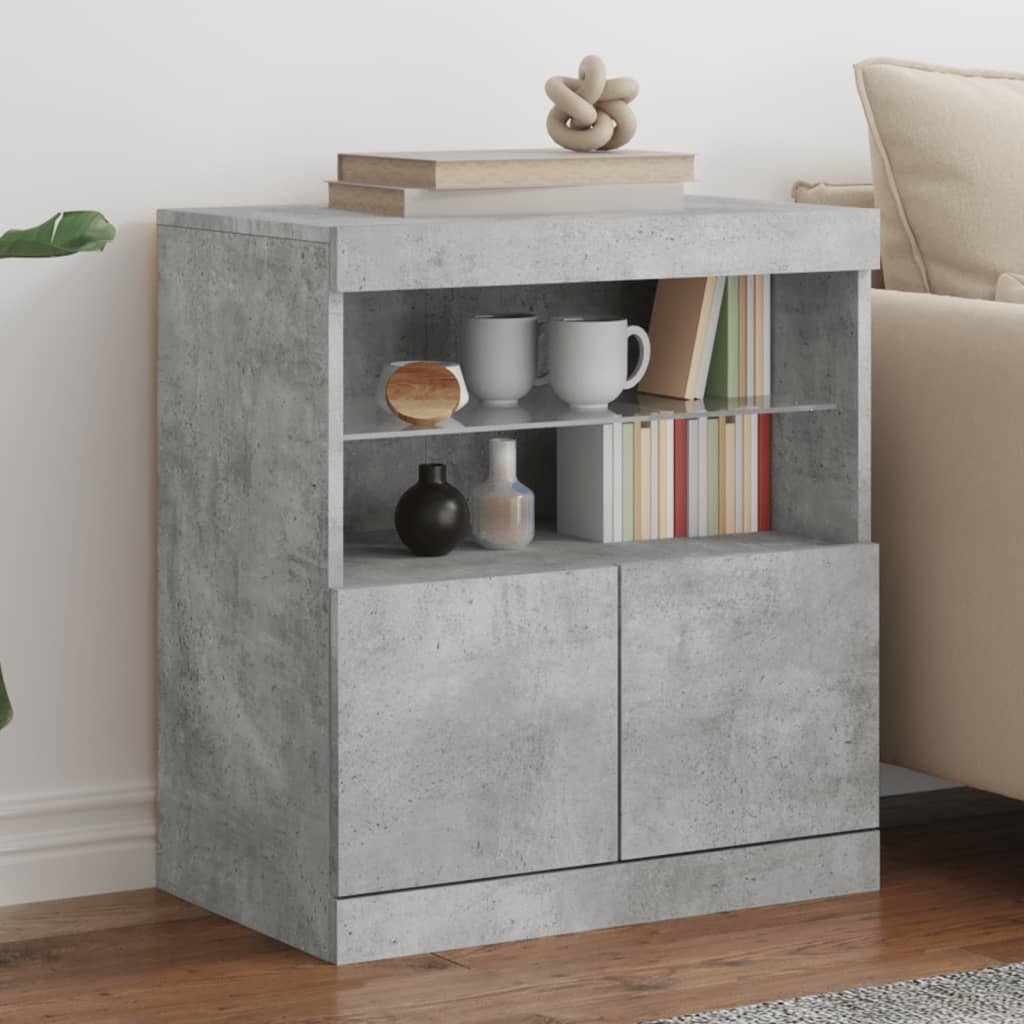 Side cabinet with LED lights, concrete grey, 60x37x67cm