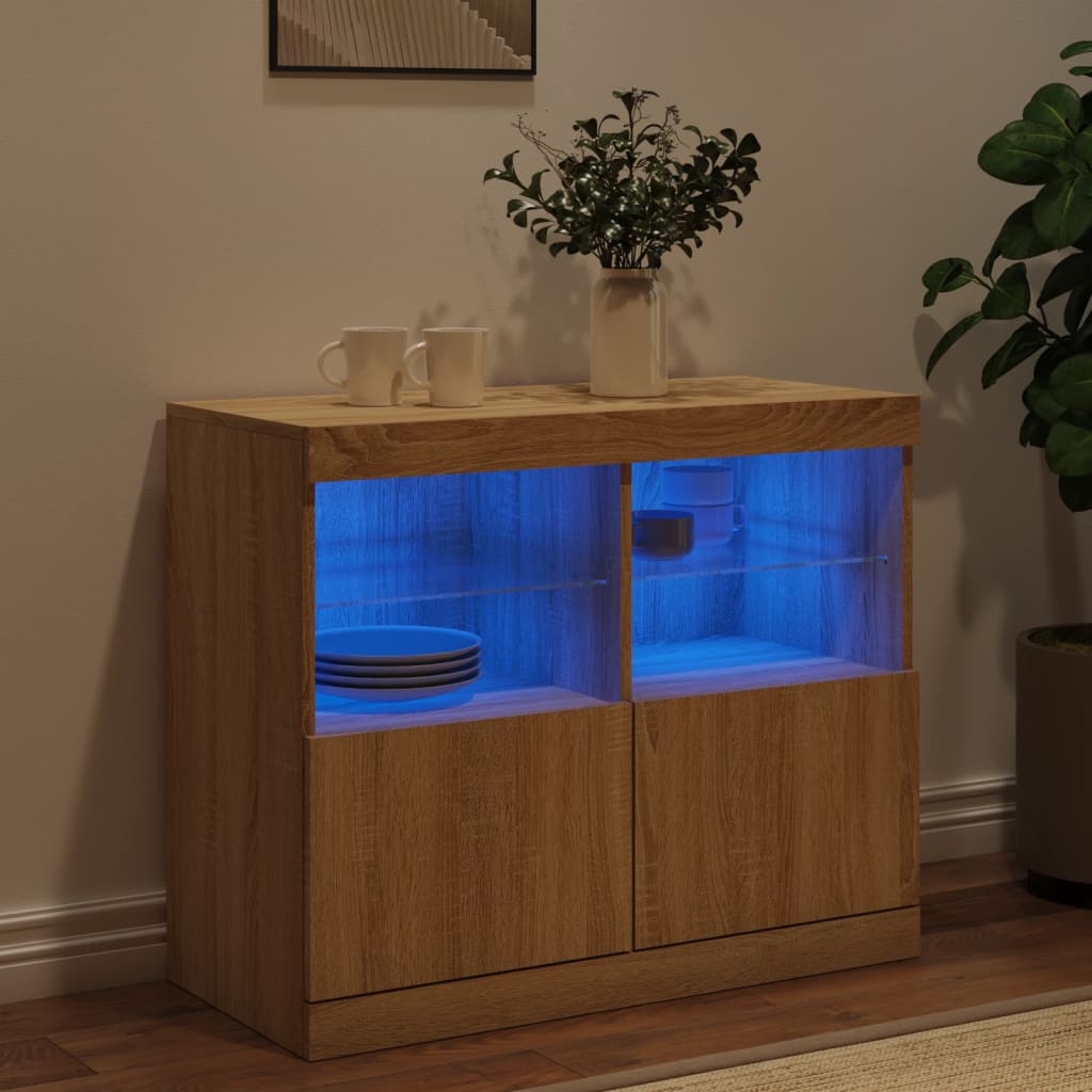 Sideboard with LED lights, oak, 81x37x67cm