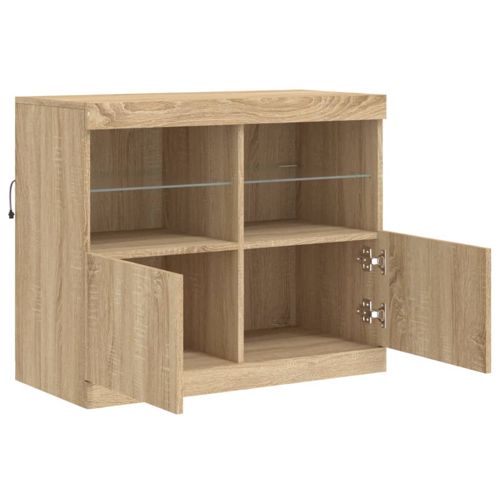 Sideboard with LED lights, oak, 81x37x67cm