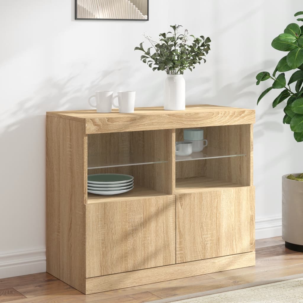 Sideboard with LED lights, oak, 81x37x67cm