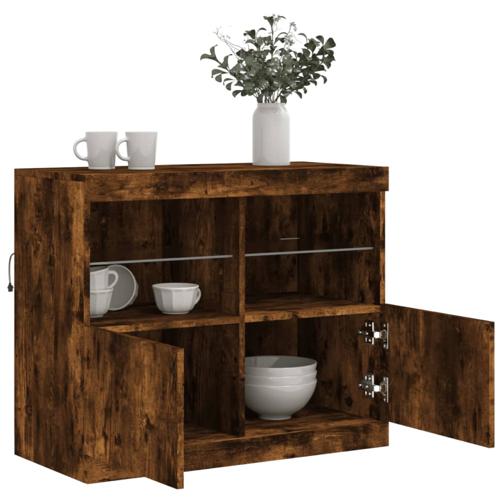 Side cabinet with LED lights, smoky oak, 81x37x67cm
