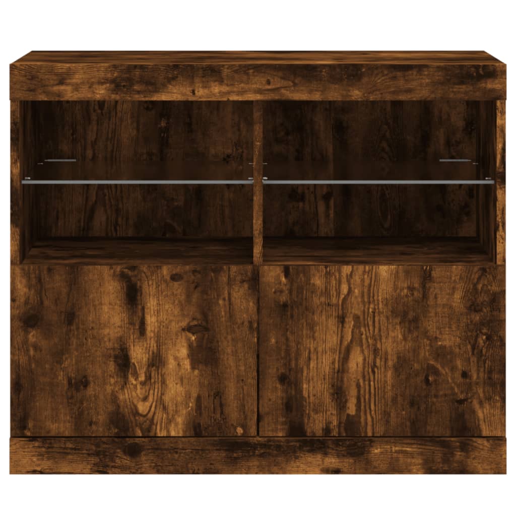 Side cabinet with LED lights, smoky oak, 81x37x67cm