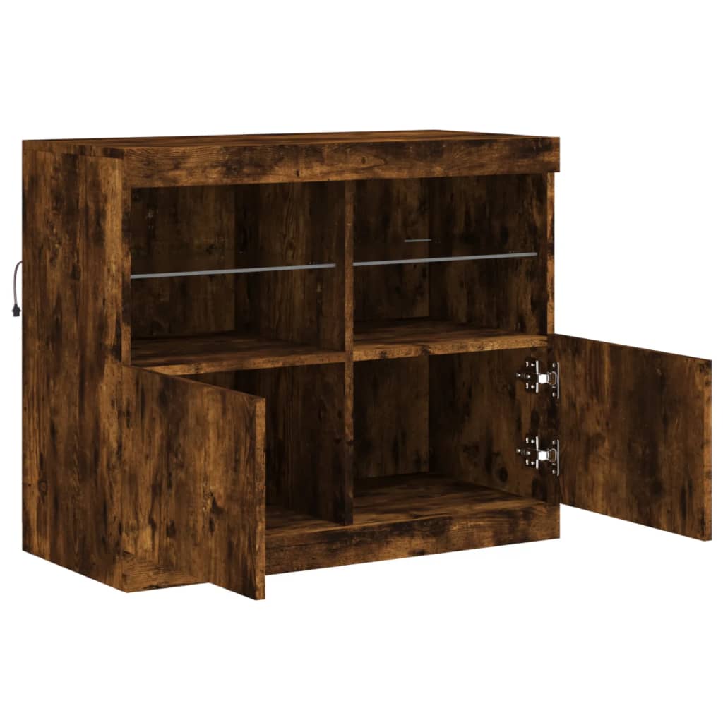 Side cabinet with LED lights, smoky oak, 81x37x67cm