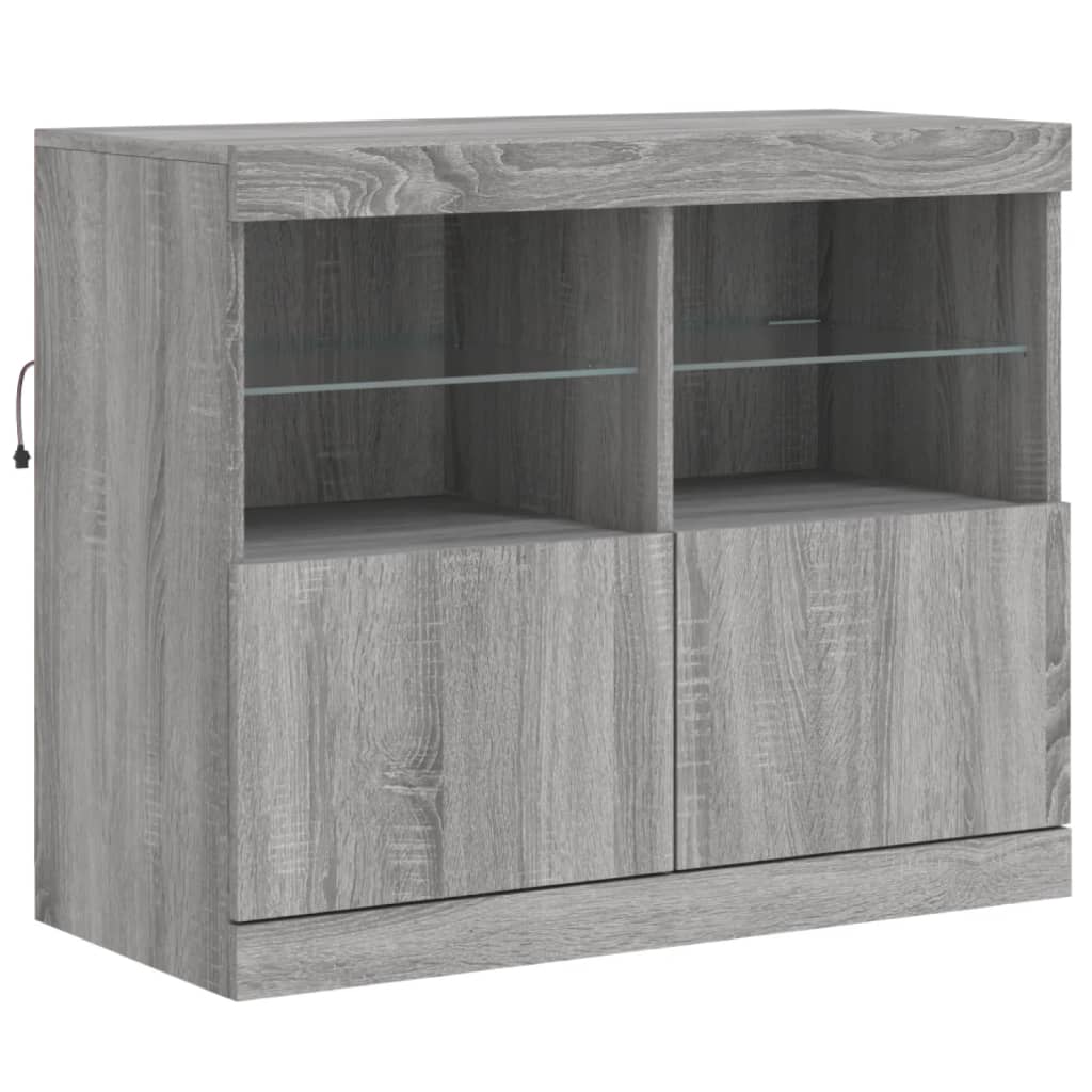 Šoninė spintelė su LED lemputėmis, pilka ąžuolo, 81x37x67cm