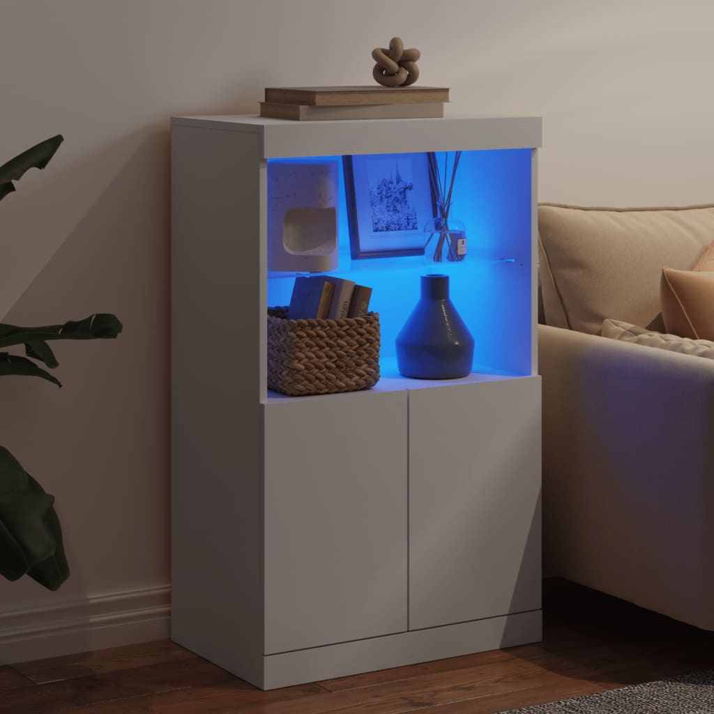 Sideboard with LED lights, white, 60.5x37x100cm