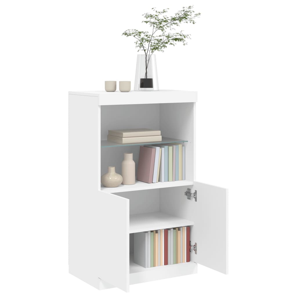 Sideboard with LED lights, white, 60.5x37x100cm