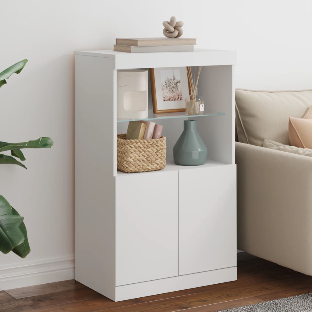 Sideboard with LED lights, white, 60.5x37x100cm