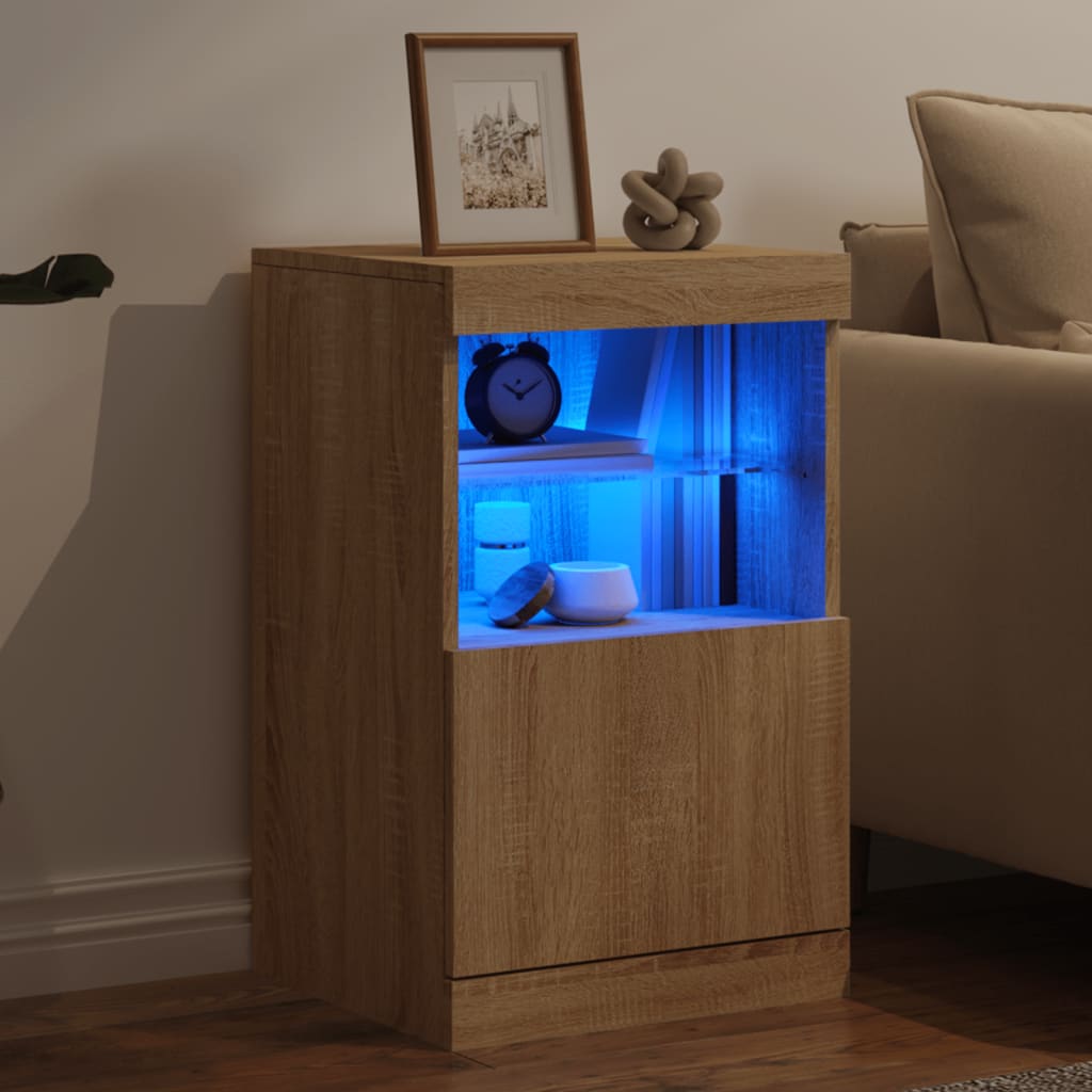 Sideboard with LED lights, oak color, 41x37x67cm