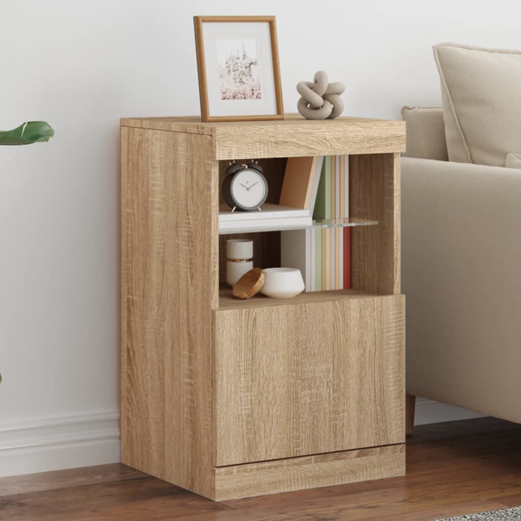 Sideboard with LED lights, oak color, 41x37x67cm
