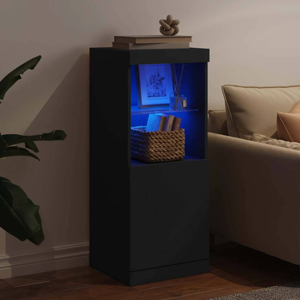 Side cabinet with LED lights, black, 41x37x100cm