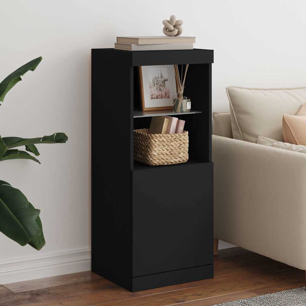 Side cabinet with LED lights, black, 41x37x100cm