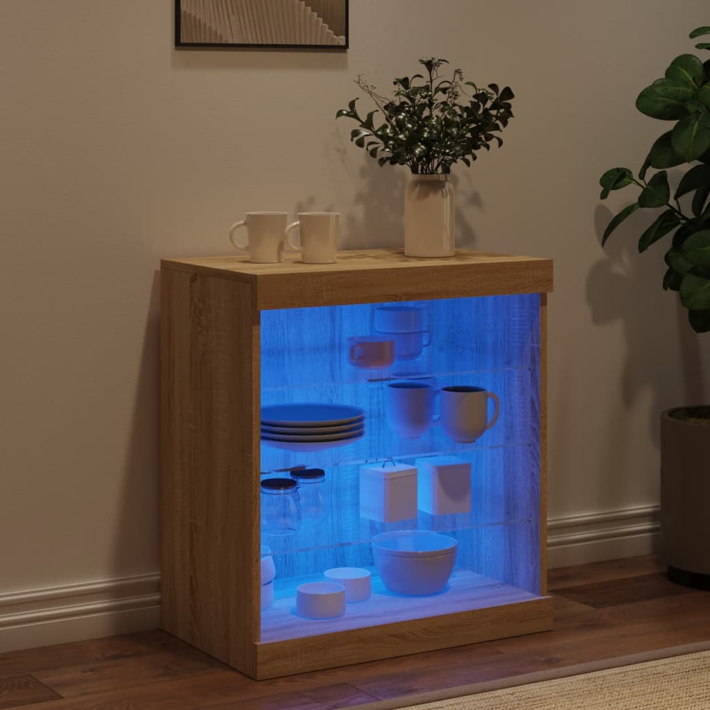 Sideboard with LED lights, oak, 60.5x37x67cm