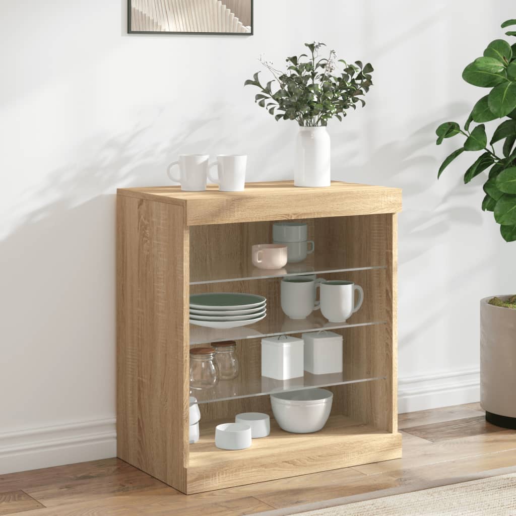 Sideboard with LED lights, oak, 60.5x37x67cm