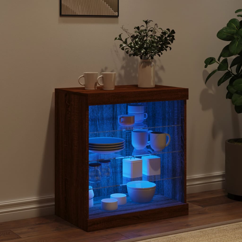 Sideboard with LED lights, brown oak, 60.5x37x67cm