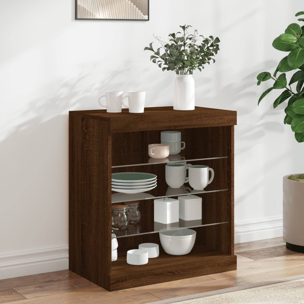 Sideboard with LED lights, brown oak, 60.5x37x67cm