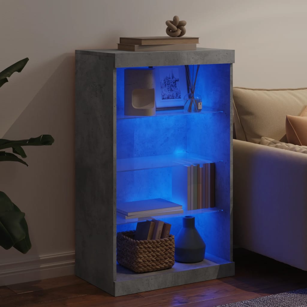 Side cabinet with LED lights, concrete grey, 60.5x37x100cm