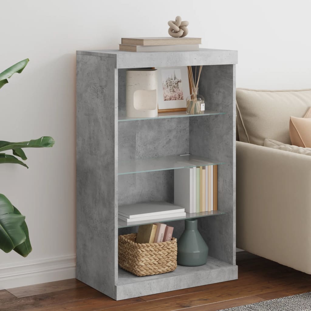 Side cabinet with LED lights, concrete grey, 60.5x37x100cm
