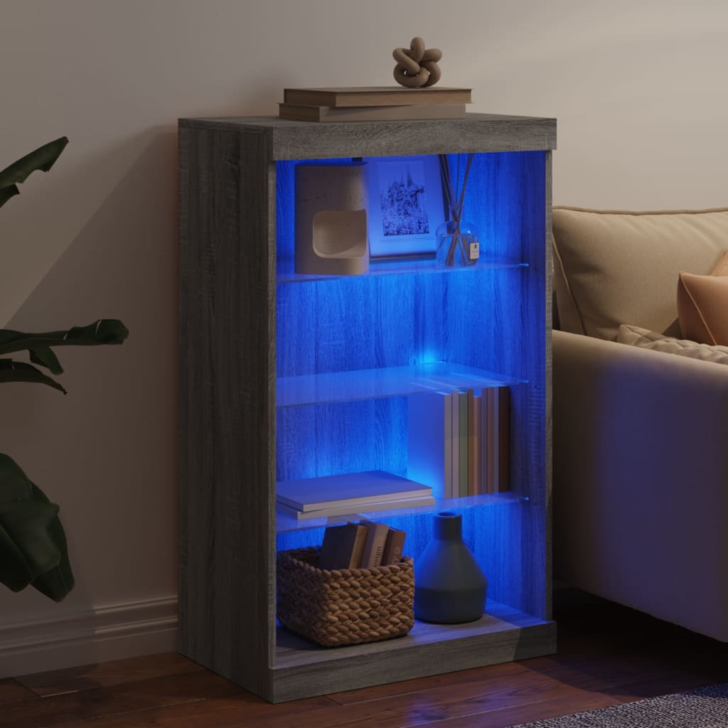 Sānu skapītis ar LED apgaismojumu, ozolkoka pelēks, 60,5x37x100 cm