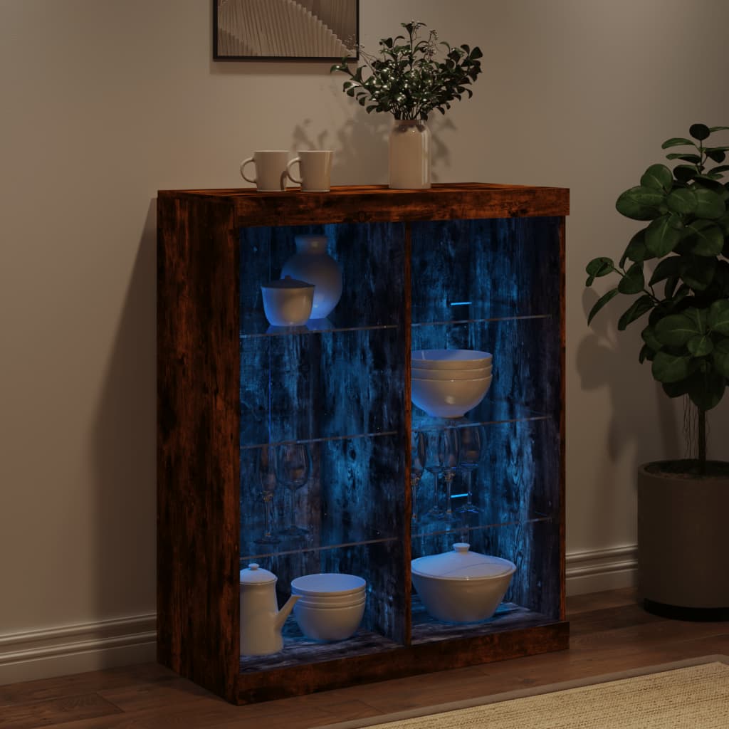 Sideboard with LED lights, smoked oak, 81x37x100cm