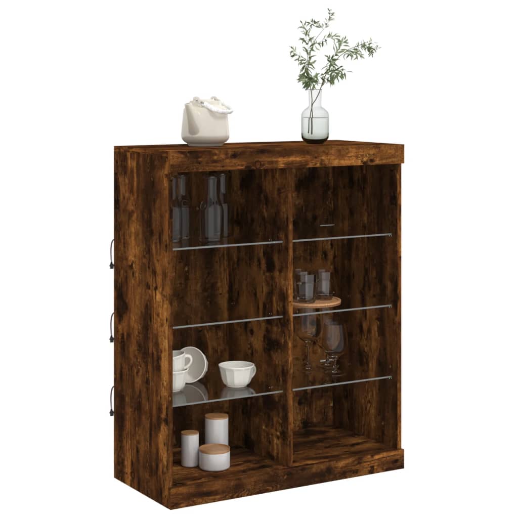 Sideboard with LED lights, smoked oak, 81x37x100cm