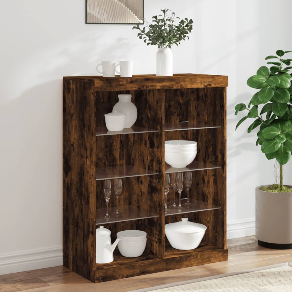 Sideboard with LED lights, smoked oak, 81x37x100cm