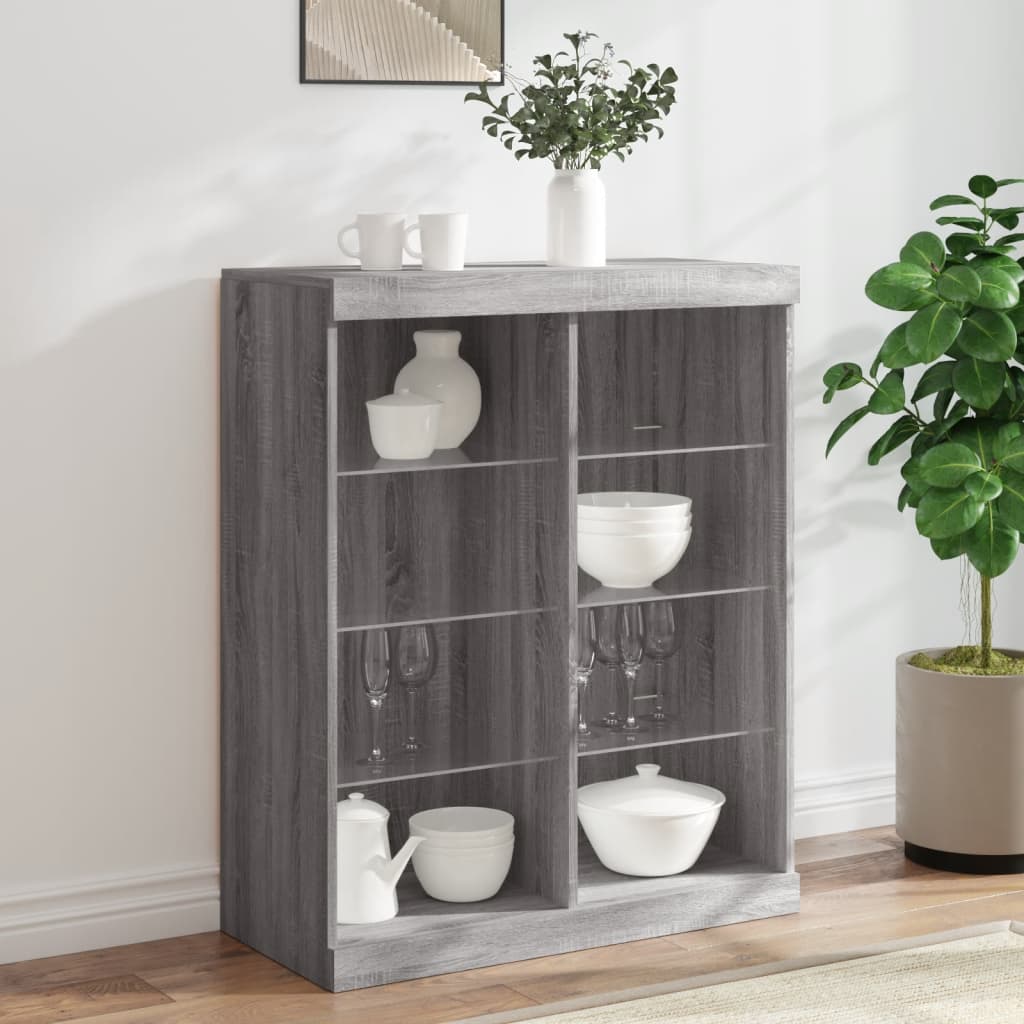 Sideboard with LED lights, grey oak, 81x37x100cm