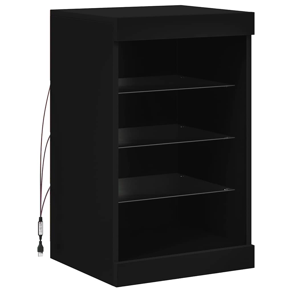 Side cabinet with LED lights, black, 41x37x67cm