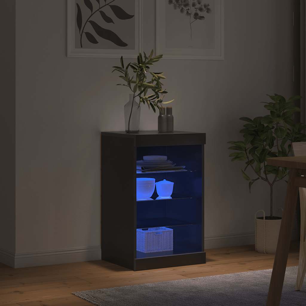 Side cabinet with LED lights, black, 41x37x67cm
