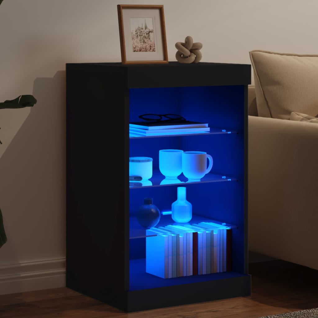 Side cabinet with LED lights, black, 41x37x67cm