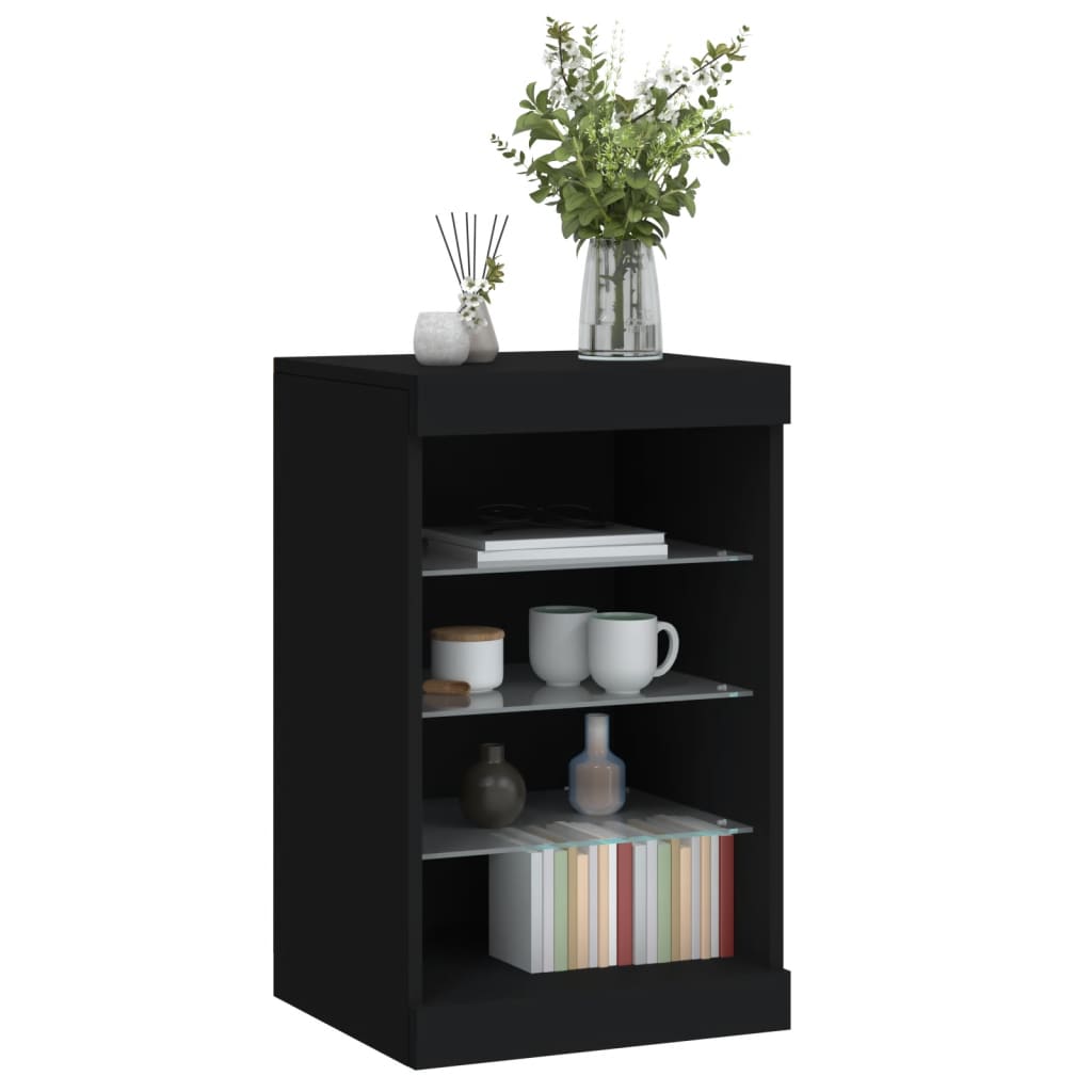 Side cabinet with LED lights, black, 41x37x67cm