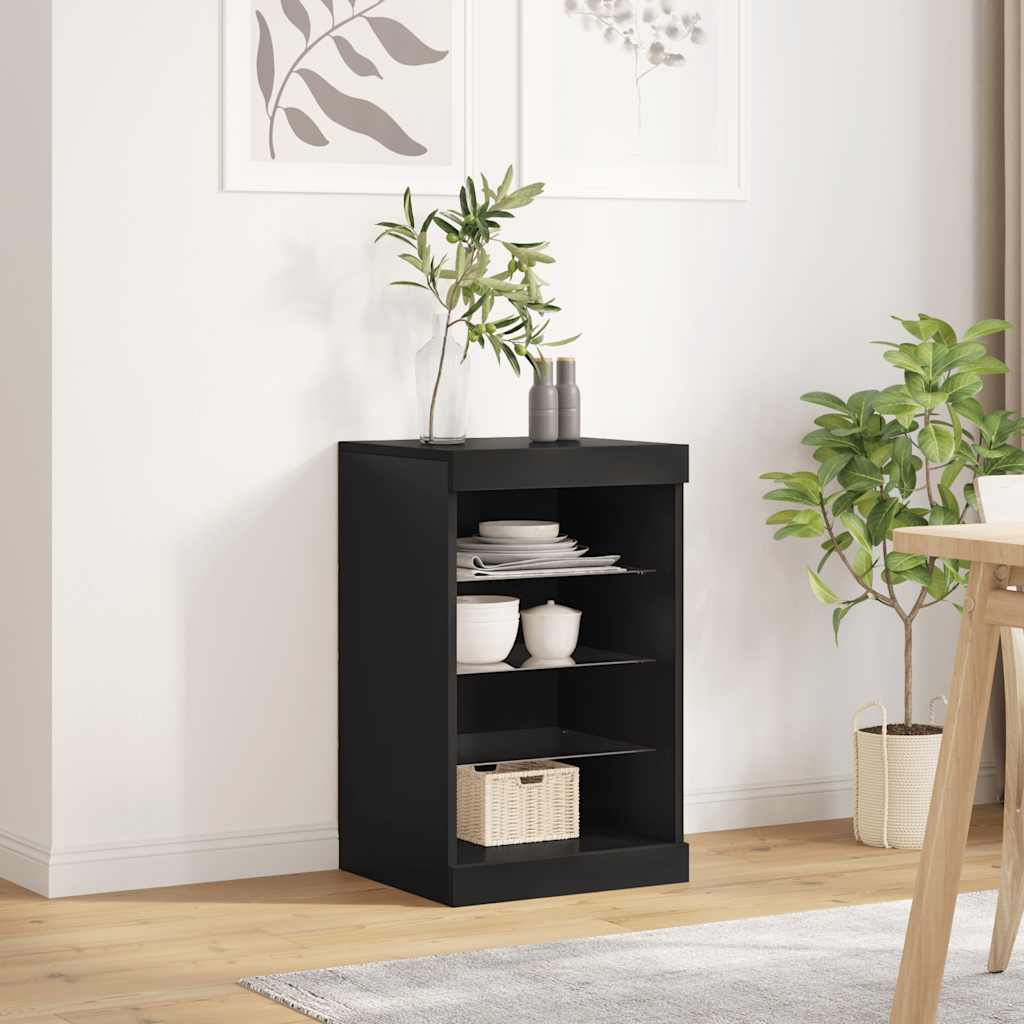 Side cabinet with LED lights, black, 41x37x67cm
