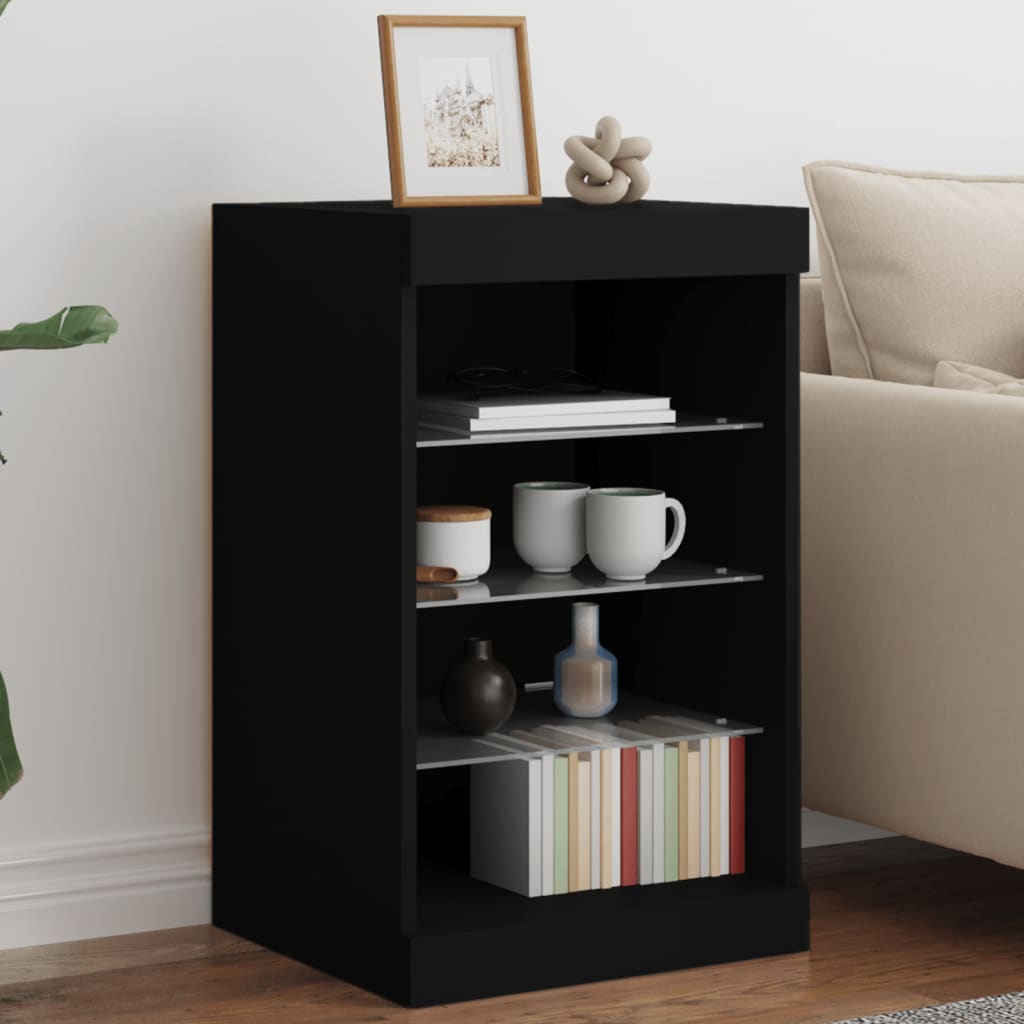 Side cabinet with LED lights, black, 41x37x67cm
