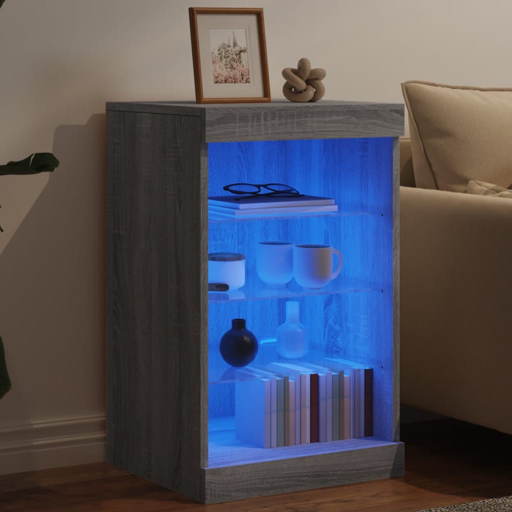 Sideboard with LED lights, grey oak, 41x37x67cm