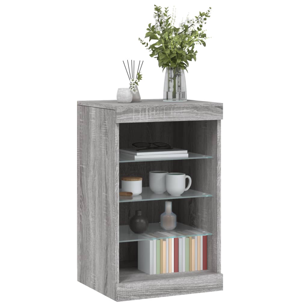 Sideboard with LED lights, grey oak, 41x37x67cm