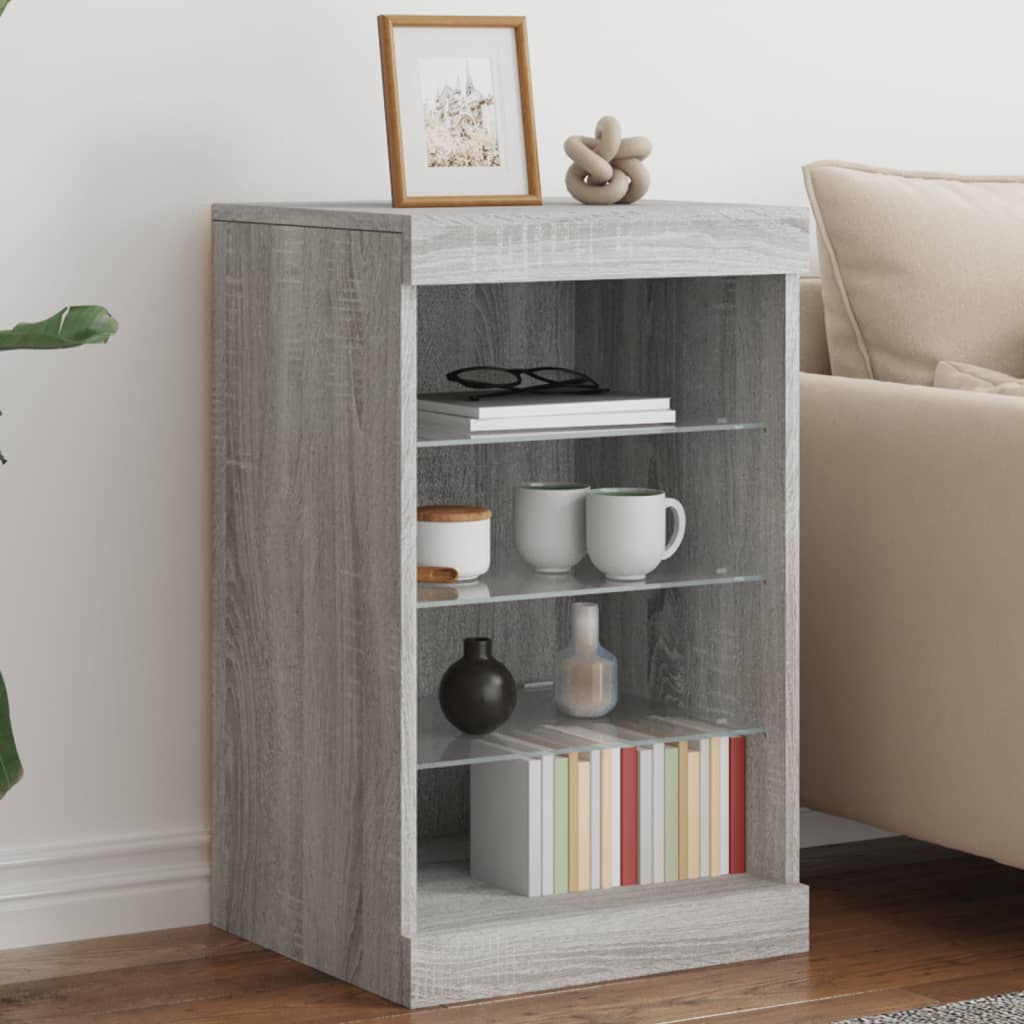 Sideboard with LED lights, grey oak, 41x37x67cm