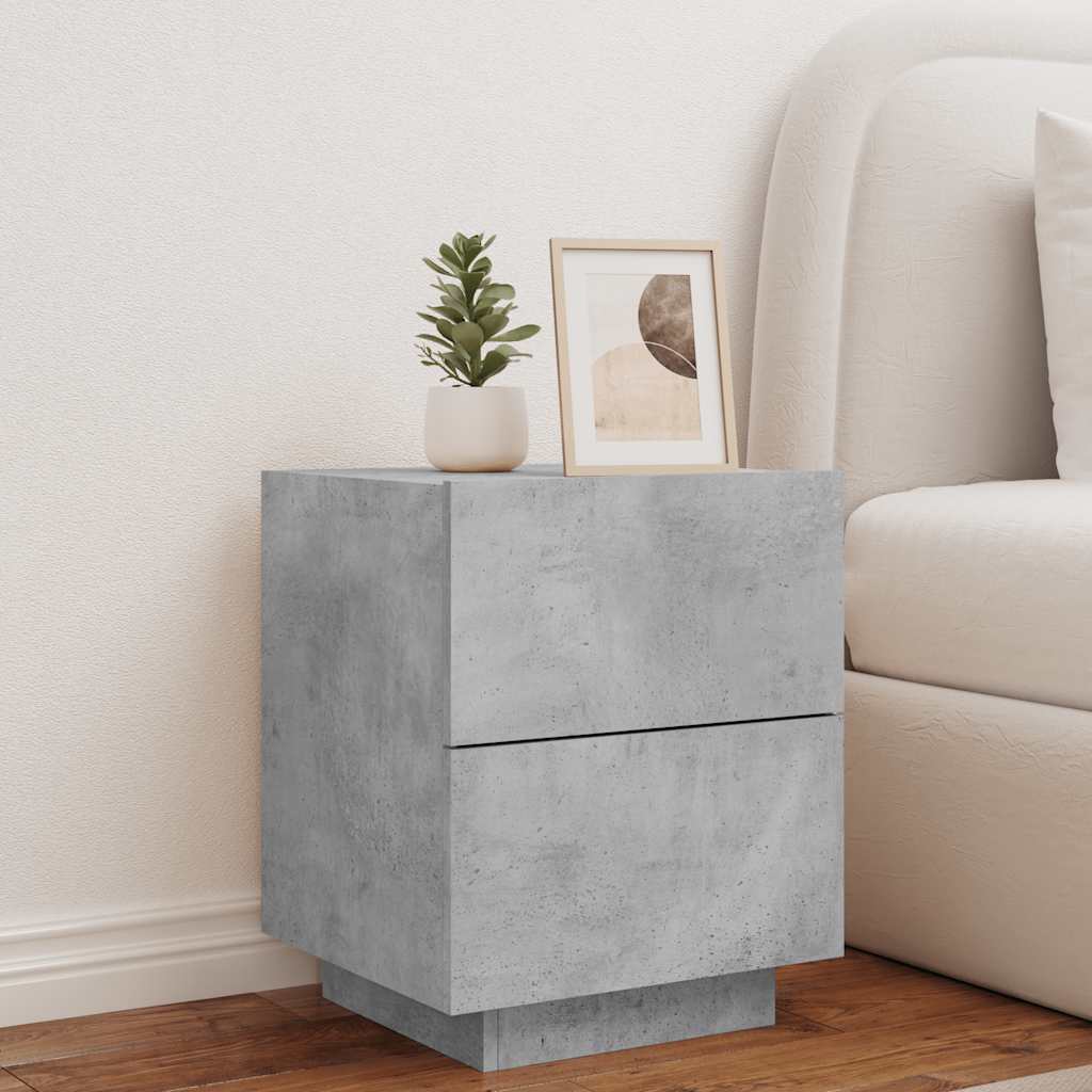 Nightstand with LED lights, concrete, processed wood
