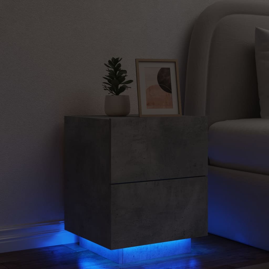 Nightstand with LED lights, concrete, processed wood