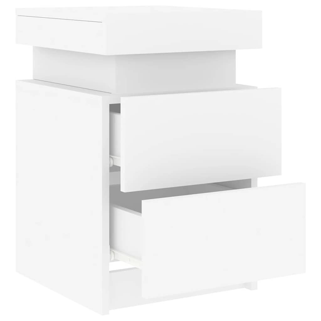 Naktinės spintelės su LED lemputėmis, 2vnt., baltos, 35x39x55cm